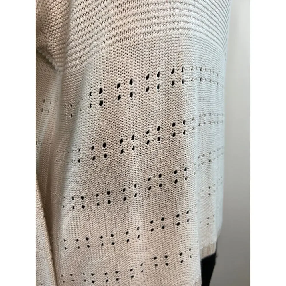 Manoukian Ivory V-Neck Relaxed Fit Long Sleeve Knit Top Sweater Medium Large M/L